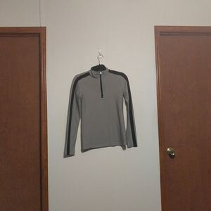 Lauren Ralph Lauren Grey and Black Long Sleeve Active 1/4 Zip Waffle Kni…